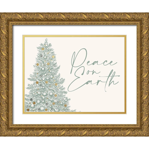 Peace On Earth Christmas Tree Gold Ornate Wood Framed Art Print with Double Matting by Allen, Kimberly