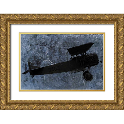 Indigo Plane Gold Ornate Wood Framed Art Print with Double Matting by Allen, Kimberly