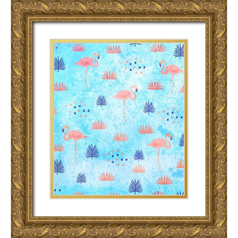 Flamingo Dance Gold Ornate Wood Framed Art Print with Double Matting by Allen, Kimberly