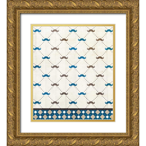 Mustache Blue Gold Ornate Wood Framed Art Print with Double Matting by Allen, Kimberly