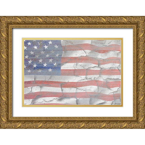 American Flag Gold Ornate Wood Framed Art Print with Double Matting by Kimberly, Allen