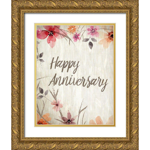 Happy Anniversary Floral Gold Ornate Wood Framed Art Print with Double Matting by Kimberly, Allen