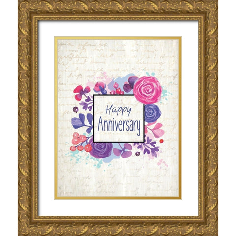 Happy Anniversary Letter Gold Ornate Wood Framed Art Print with Double Matting by Kimberly, Allen