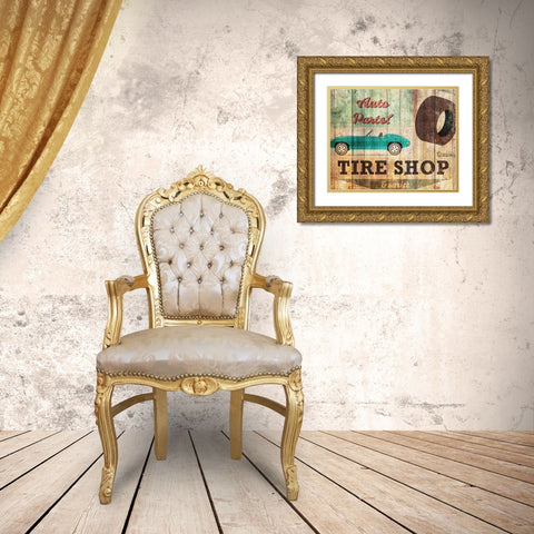 Tire Shop Gold Ornate Wood Framed Art Print with Double Matting by Kimberly, Allen