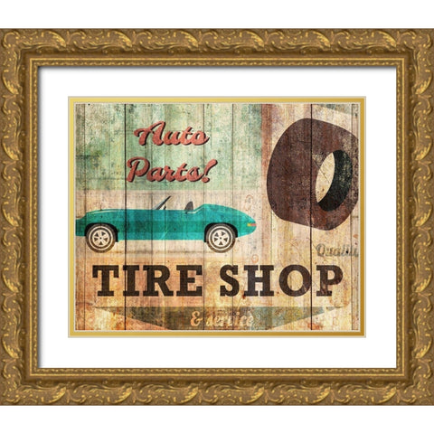 Tire Shop Gold Ornate Wood Framed Art Print with Double Matting by Kimberly, Allen