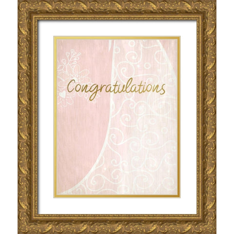Congratulations Bride to Be Pink Gold Ornate Wood Framed Art Print with Double Matting by Kimberly, Allen