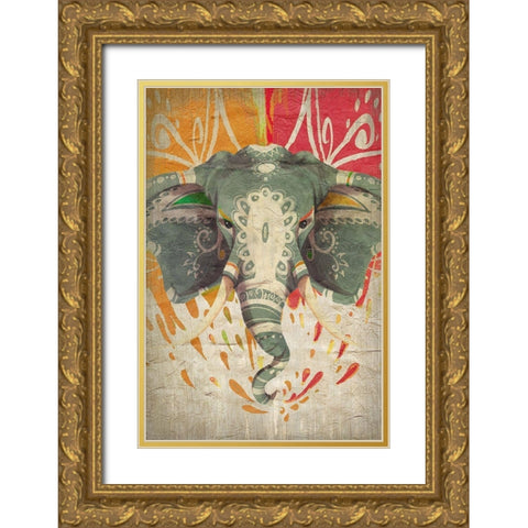 Elephant Splashes Gold Ornate Wood Framed Art Print with Double Matting by Kimberly, Allen