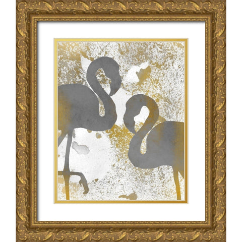 Gold Flamingos 1 Gold Ornate Wood Framed Art Print with Double Matting by Kimberly, Allen