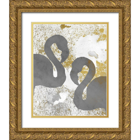 Gold Flamingos 2 Gold Ornate Wood Framed Art Print with Double Matting by Kimberly, Allen