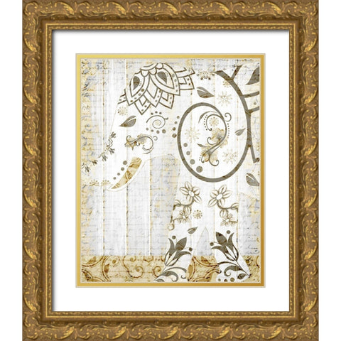Tribal Elephant 2 Gold Ornate Wood Framed Art Print with Double Matting by Kimberly, Allen