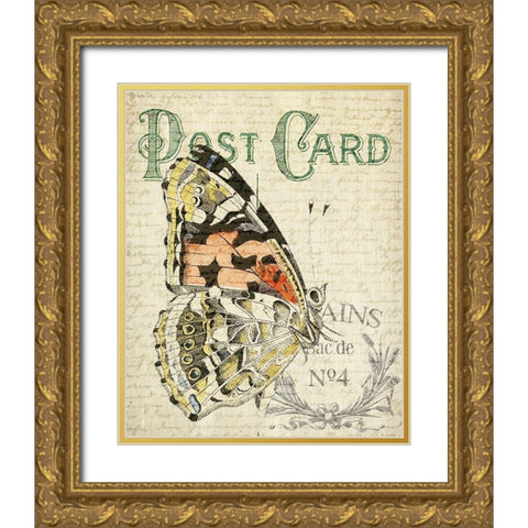 Postcard Butterfly 1 Gold Ornate Wood Framed Art Print with Double Matting by Allen, Kimberly