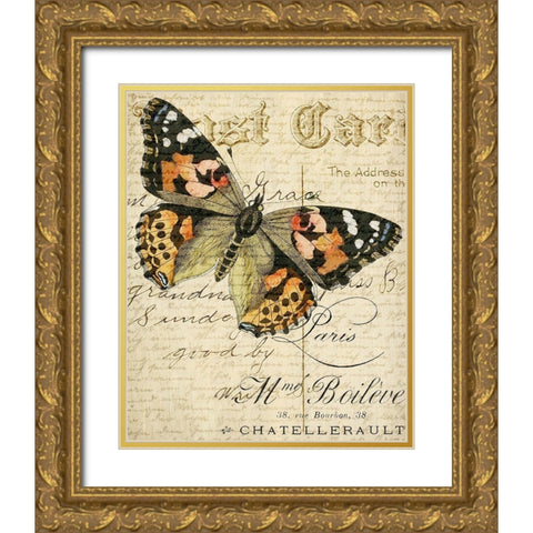 Postcard Butterfly 2 Gold Ornate Wood Framed Art Print with Double Matting by Allen, Kimberly