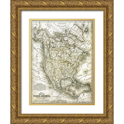 No 4 North America Map Gold Ornate Wood Framed Art Print with Double Matting by Kimberly, Allen