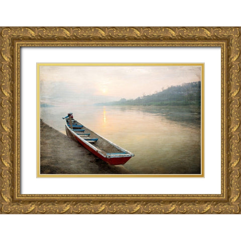 Sunset at the Lake Gold Ornate Wood Framed Art Print with Double Matting by Kimberly, Allen