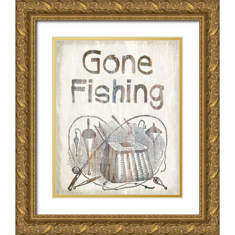 Gone Fishing Gold Ornate Wood Framed Art Print with Double Matting by Kimberly, Allen