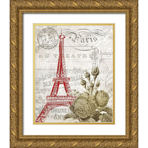 Paris Script Series 1 Gold Ornate Wood Framed Art Print with Double Matting by Kimberly, Allen