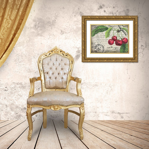 Vintage Cherries Gold Ornate Wood Framed Art Print with Double Matting by Kimberly, Allen