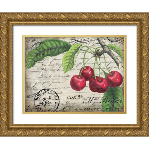 Vintage Cherries Gold Ornate Wood Framed Art Print with Double Matting by Kimberly, Allen