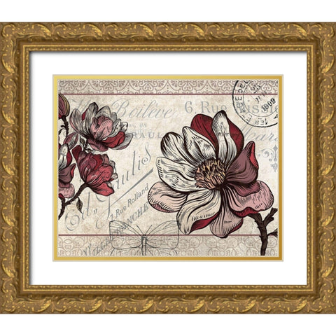 Magnolia Series 1 Gold Ornate Wood Framed Art Print with Double Matting by Kimberly, Allen