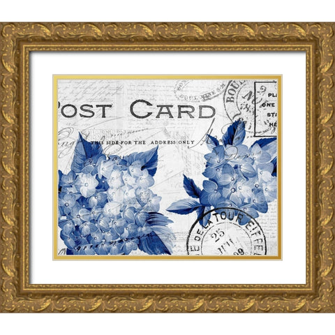 Postcard Hydrangea 3 Gold Ornate Wood Framed Art Print with Double Matting by Kimberly, Allen