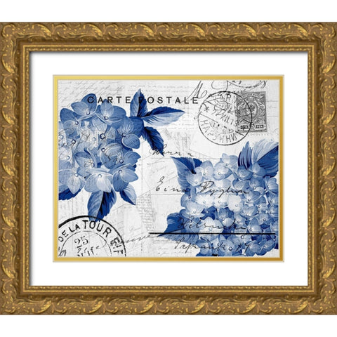 Postcard Hydrangea 4 Gold Ornate Wood Framed Art Print with Double Matting by Kimberly, Allen