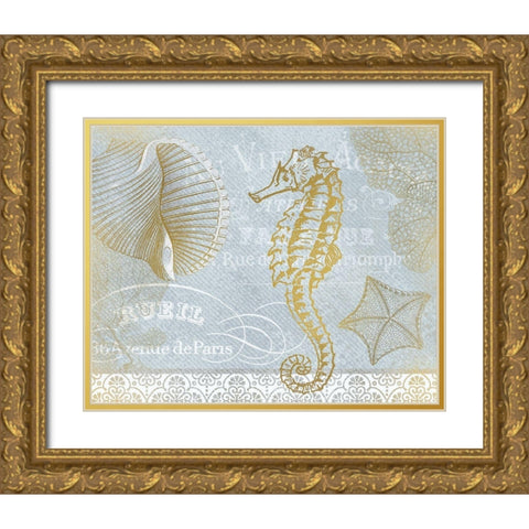 Azure Coastal Calm Series 1 Gold Ornate Wood Framed Art Print with Double Matting by Kimberly, Allen