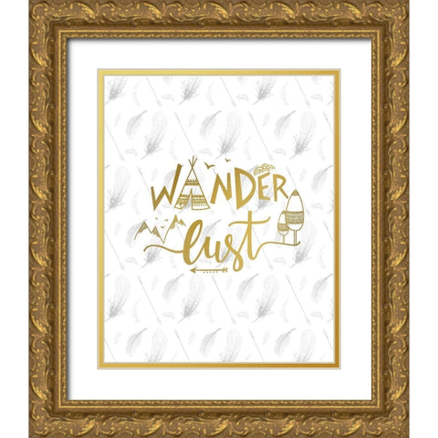 Feathered Wander Gold Ornate Wood Framed Art Print with Double Matting by Kimberly, Allen