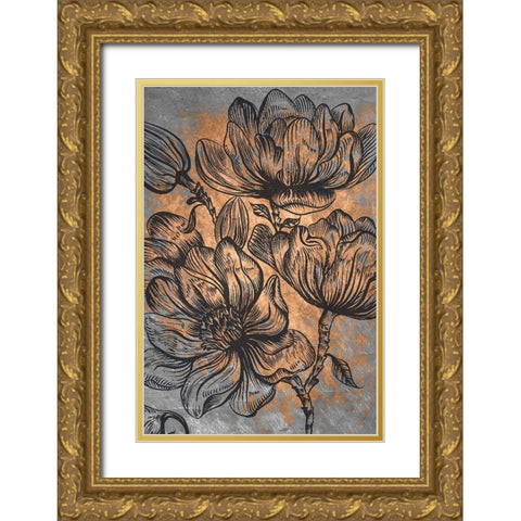 Magnolia Blossoms Gold Ornate Wood Framed Art Print with Double Matting by Kimberly, Allen