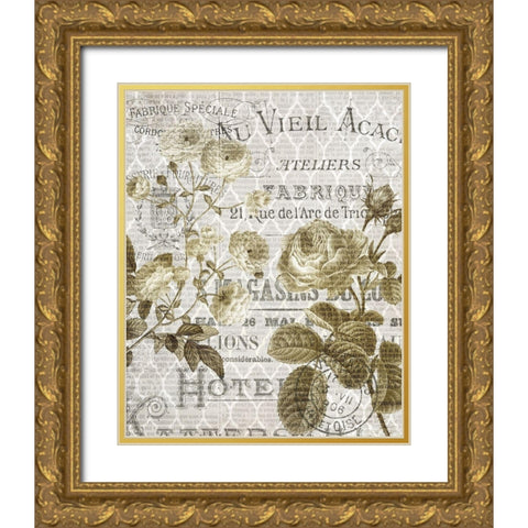 Paris Script Series 5 Gold Ornate Wood Framed Art Print with Double Matting by Kimberly, Allen