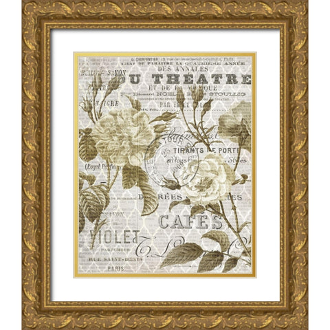 Paris Script Series 6  Gold Ornate Wood Framed Art Print with Double Matting by Kimberly, Allen