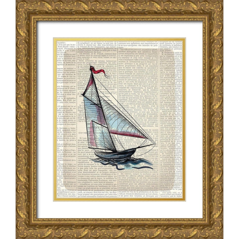 Newspaper Sailboat 3 Gold Ornate Wood Framed Art Print with Double Matting by Kimberly, Allen