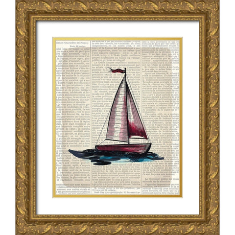 Newspaper Sailboat 4 Gold Ornate Wood Framed Art Print with Double Matting by Kimberly, Allen