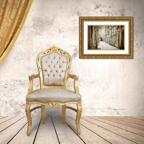 Cobblestone Streets Gold Ornate Wood Framed Art Print with Double Matting by Kimberly, Allen