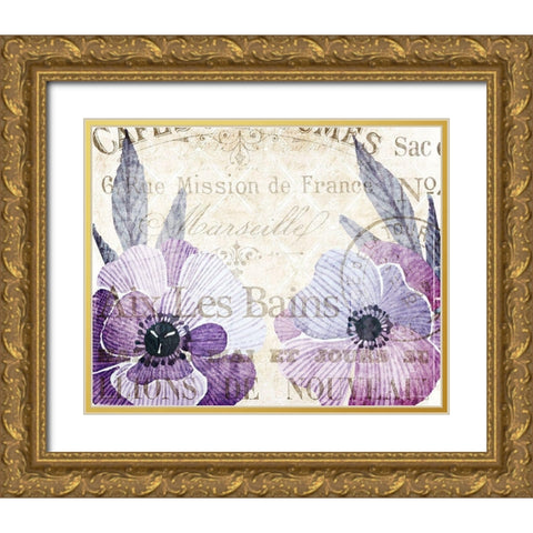 Soft Floral Purple 4 Gold Ornate Wood Framed Art Print with Double Matting by Kimberly, Allen