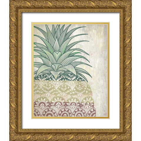 Tri Color Pineapples 1 Gold Ornate Wood Framed Art Print with Double Matting by Kimberly, Allen