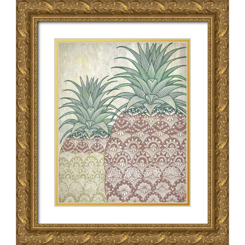 Tri Color Pineapples 2 Gold Ornate Wood Framed Art Print with Double Matting by Kimberly, Allen