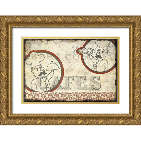Cafe Chefs Gold Ornate Wood Framed Art Print with Double Matting by Kimberly, Allen