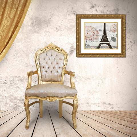 Hydrangea Paris Grey 4 Gold Ornate Wood Framed Art Print with Double Matting by Kimberly, Allen