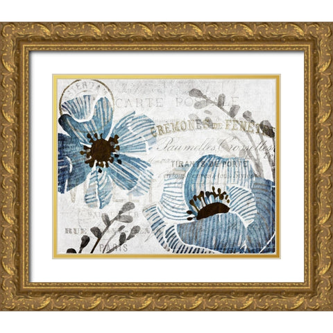 Soft Floral Blue 3 Gold Ornate Wood Framed Art Print with Double Matting by Kimberly, Allen