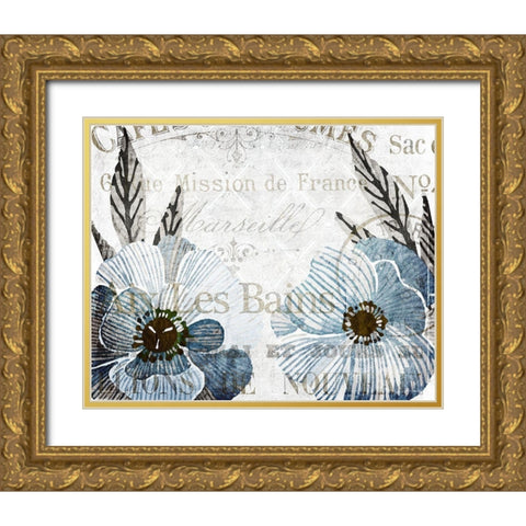 Soft Floral Blue 4 Gold Ornate Wood Framed Art Print with Double Matting by Kimberly, Allen