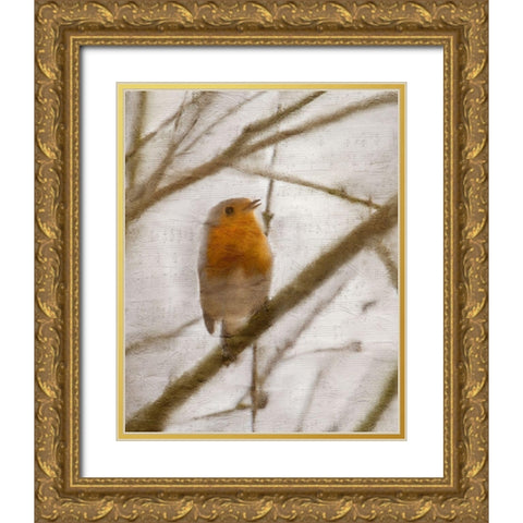Bird on a Branch 1 Gold Ornate Wood Framed Art Print with Double Matting by Kimberly, Allen