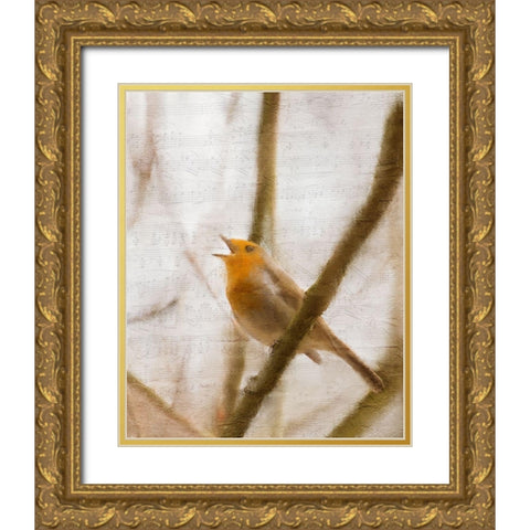Bird on a Branch 2 Gold Ornate Wood Framed Art Print with Double Matting by Kimberly, Allen