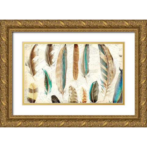 Feather Letters 1 Gold Ornate Wood Framed Art Print with Double Matting by Kimberly, Allen