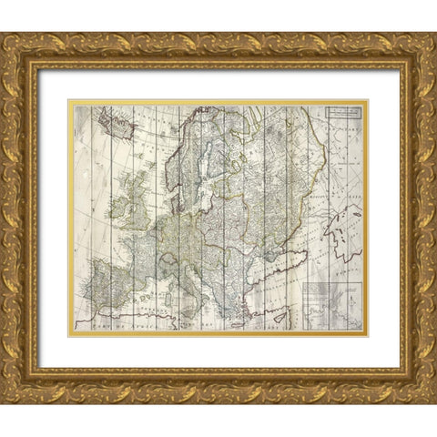 Europe Map  Gold Ornate Wood Framed Art Print with Double Matting by Kimberly, Allen