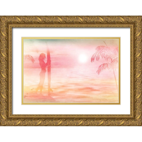 Sunset at the Beach Gold Ornate Wood Framed Art Print with Double Matting by Kimberly, Allen
