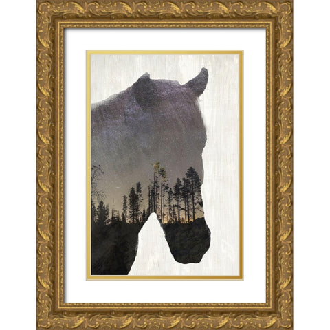 Starry Night Horse Gold Ornate Wood Framed Art Print with Double Matting by Kimberly, Allen