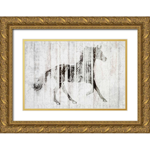 Barnwood Horse 2 Gold Ornate Wood Framed Art Print with Double Matting by Allen, Kimberly