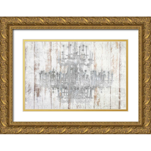 Barnwood Chandelier Gold Ornate Wood Framed Art Print with Double Matting by Allen, Kimberly