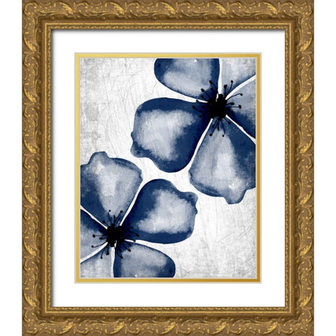 Navy Blooms 2 Gold Ornate Wood Framed Art Print with Double Matting by Allen, Kimberly