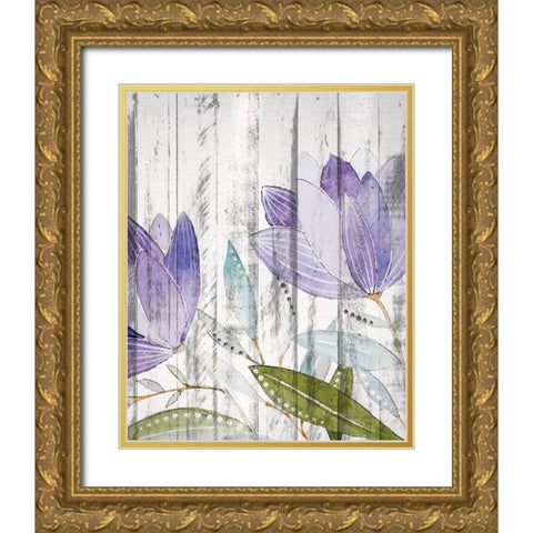 Purple Floral on Wood 1 Gold Ornate Wood Framed Art Print with Double Matting by Kimberly, Allen